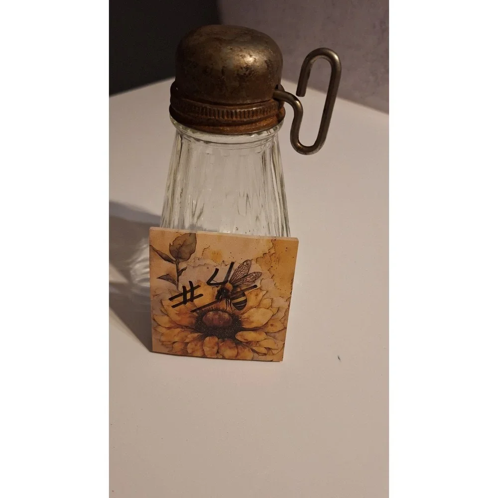 vintage cheese or nut graterdispenser Glass jar with metal grinder top